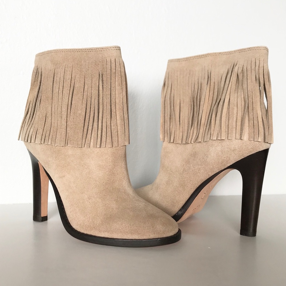 Joie Cambrie Suede Fringe High Heel Booties – NEW NEVER WORN Size 7 1/2